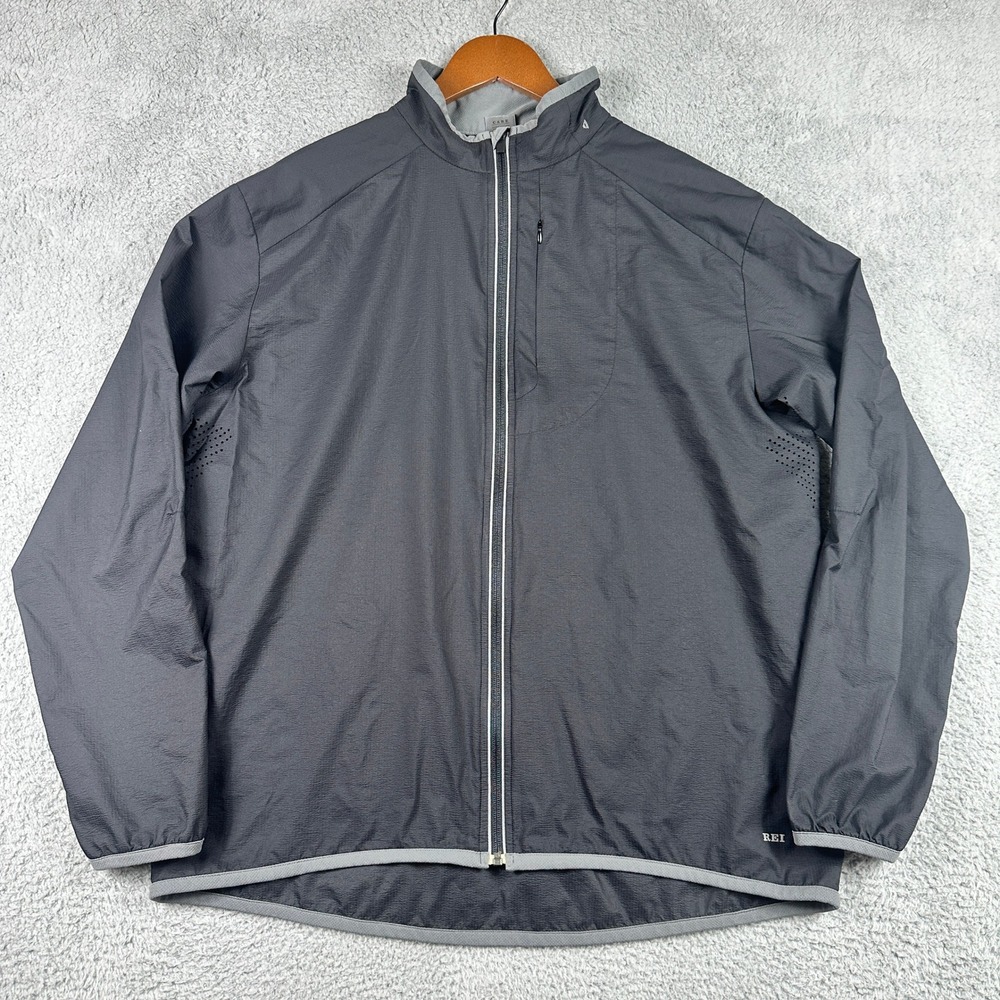 REI OXT Full Zip Windbreaker Jacket‎ Mens XL Gray Lightweight Ventilated Running